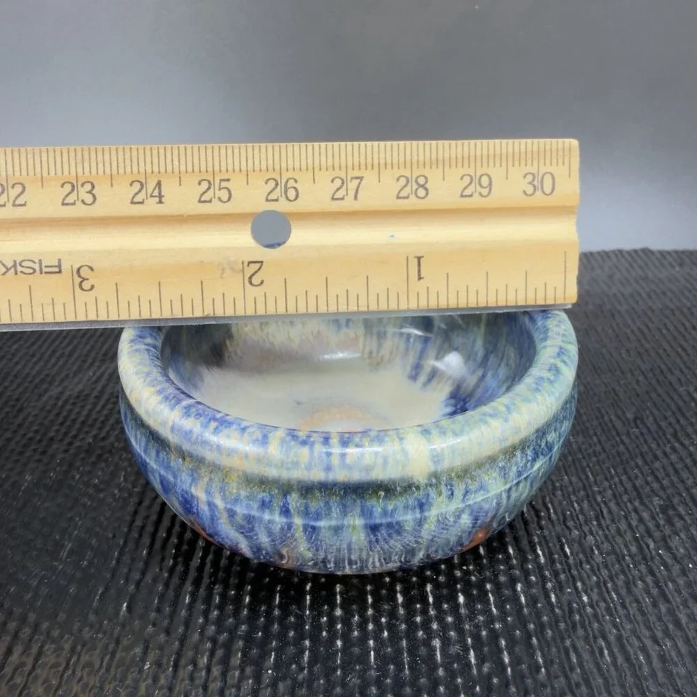 Hand‎ Made Stoneware Pottery Salt Cellar Container Artist Signed Drip Glaze Dish